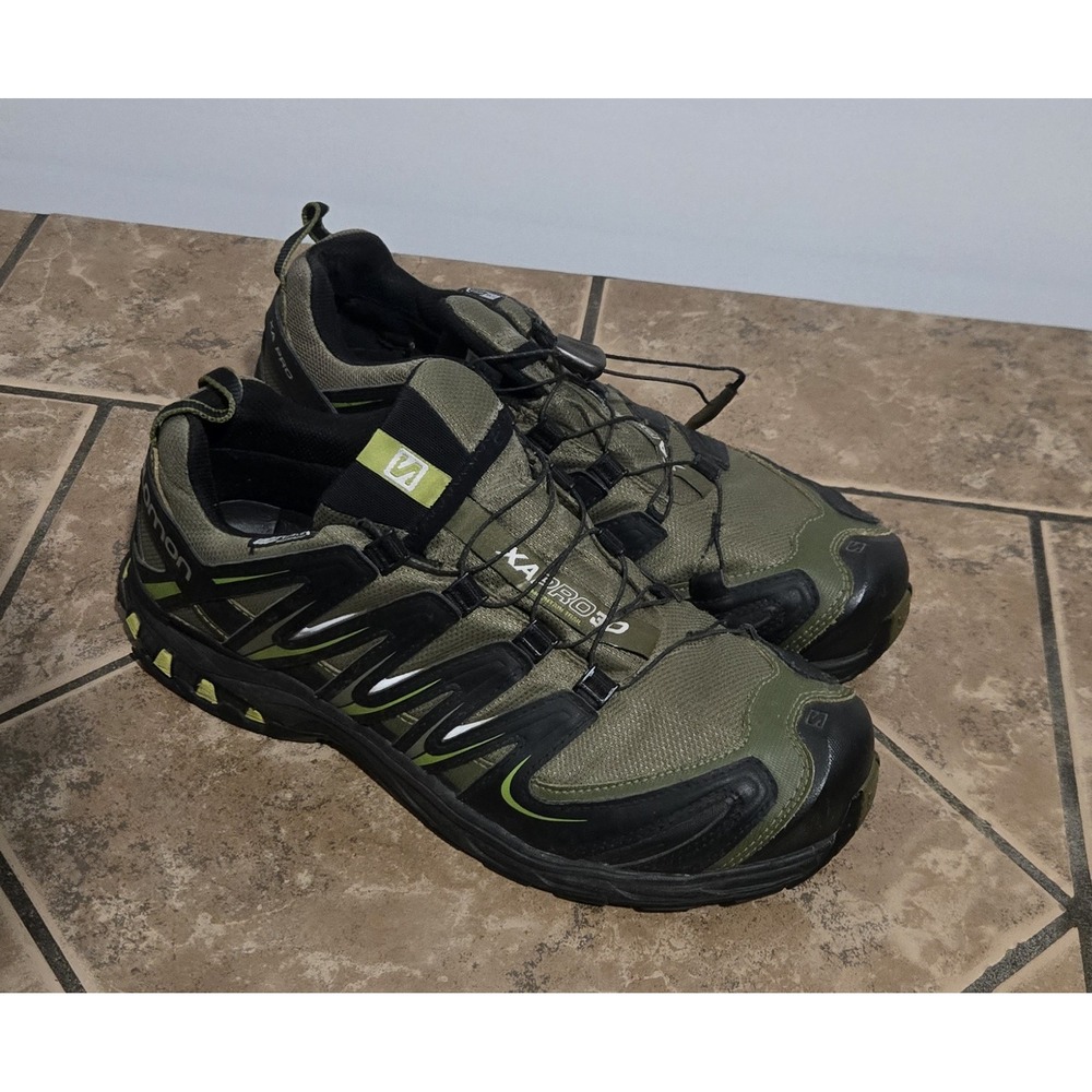 Salomon XA Pro 3D Mens Trail Running Shoes Olive Green Black 366768 Size 10.5